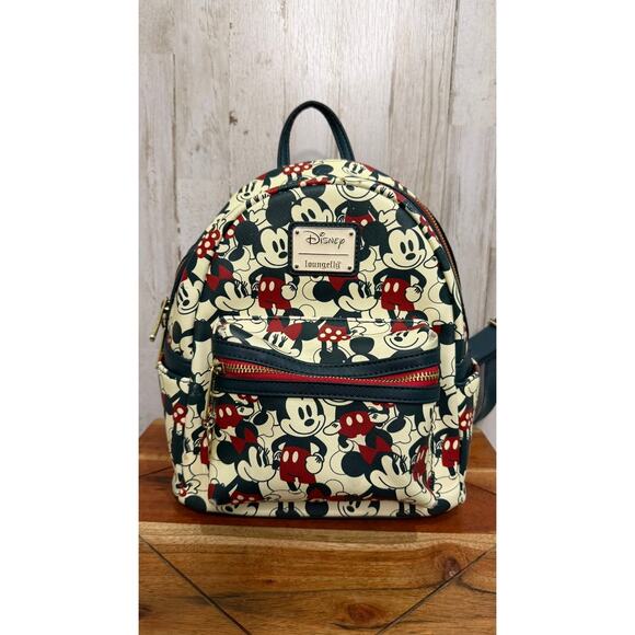 Loungefly Disney Mickey Minnie Mouse Mini Backpack Handbag Green Red - Picture 2 of 8